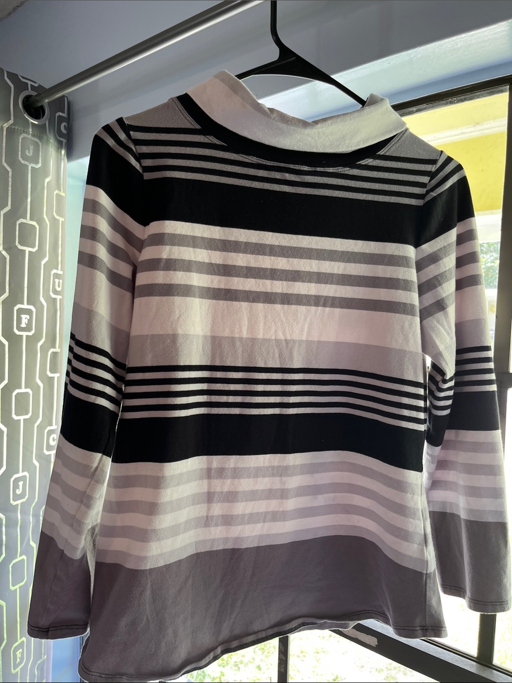 Ruby Rd. Black, White & Gray Striped Long-Sleeve Top